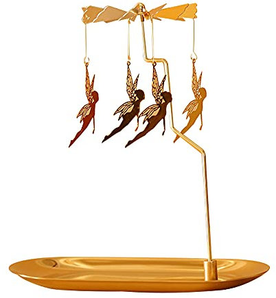 Rotating Candle Holder with Tray, Gold Candle Spining Metal Holder for Christmas, Valentine's Day, Party Table Decor, Gift (Gold Elves)