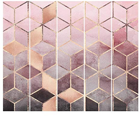 Bilderwelten Schiebegardinen Set Elisabeth Fredriksson Rosa Grau goldene Geometrie 5 Flächenvorhänge 250 x 300cm Deckenhalterung