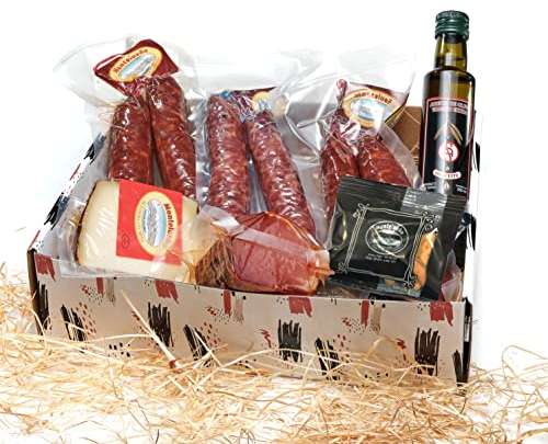 MONTELUEÑO : Geschenkkorb | Präsentkorb mit spanischen Delikatessen | Tapas | Salchichón, Chorizo, Lomo, Käse, Natives Olivenöl Extra, Picos