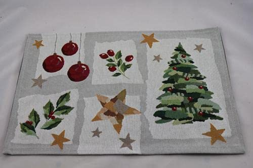 Sander Tischset Platzset My Christmas Gobelin Weihnachten 32 x 48cm Artikel 97464 Fb. 40 Weiss grau rot Baum Stern Zweig
