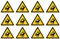 Warnung vor Quetschgefahr der Hand zwischen Werkzeugen einer Presse: W030 - DIN EN ISO 7010 / ASR A1.3 - Aufkleber: 2,5 cm, 12 Stück