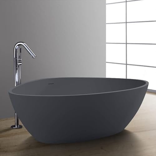 StoneArt Freistehende Badewanne aus Mineralguss Design Gussmarmor Standbadewanne moderne Wanne freistehend inkl. Ablaufgarnitur BS-533 180x140 beton-grau matt