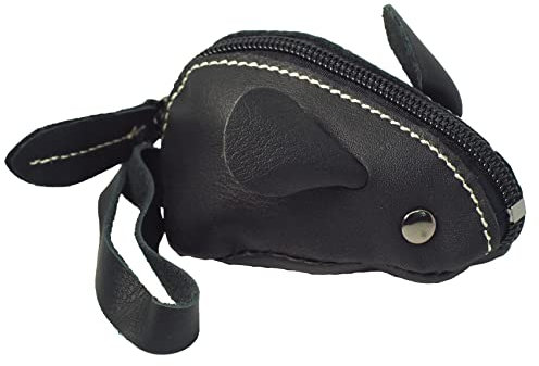 BAWAKO Porte-monnaie souris en cuir - Porte-clé - Porte-monnaie - Petit porte-monnaie, Noir , Vintage