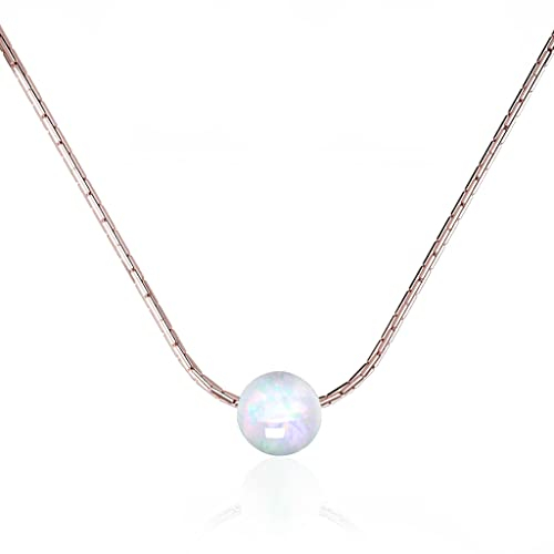 Opal-Halsketten - opal necklaces Roségold Opalperlen-Halskette, 14 Karat Gold, gefüllter Kabeldraht, weißer Opalstein, Länge 41 cm + 5 cm Verlängerung(Rose Gold, White Opal)