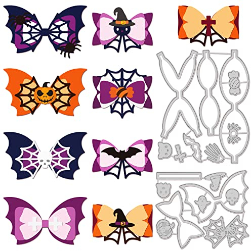 GLOBLELAND Spinnennetz Halloween Stanzformen zur Herstellung von Kartendekoration Kürbisse Katzen Fledermäuse Stanzformen Schablonen für Scrapbooking Prägung Papierstanzen für Fotoalbum dekorativ