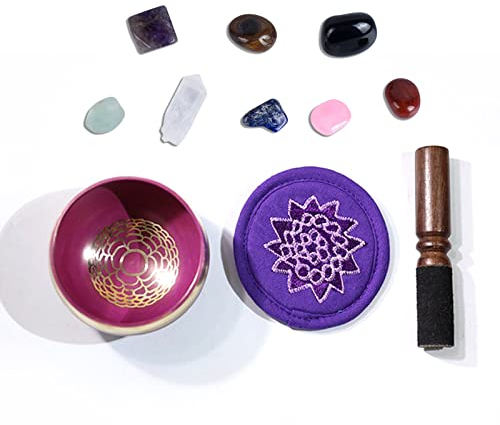 Bol chantant, MKNZOME 3,15 '' bol chantant tibétain fabriqué à la main avec pierres de chakra Bol sonore de méditation pour thérapie sonore tibétaine,guérison, yoga, Soulagement de Stress et Anxiété