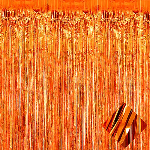 4 Stück orangefarbene Folien-Fransenvorhang-Hintergrund, 9,2 x 2,8 m, metallische Lametta-Folie, Fransen-Vorhänge für Party, Fotoautomaten, Geburtstag, Hochzeit, 2022 Party-Dekoration