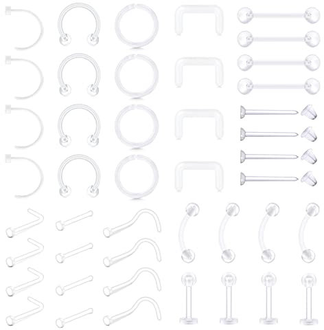 AceFun Transparenter Piercinghalter, 14 g - 22 g, Nasenstecker, flexibel, Lippe, Ohr, Nase, Reifen, Zungenringe, Nippelring, Ohrringe, Kunststoff, industrieller Piercing-Schmuckhalter, Edelstahl oder