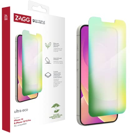 ZAGG InvisibleShield Ultra Eco Displayschutzfolie für iPhone 14/13/13 Pro, stoßfest, wischfest, kratzfest, antimikrobiell, (durchsichtig)