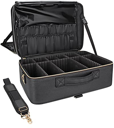 Relavel Extra große MakeupTasche – 43,2 cm, PULeder MakeupBox Professioneller Zugkoffer Reise Kosmetik Organizer Makeup Pinsel Halter Wasserdicht Makeup Aufbewahrung für Makeup Künstler,