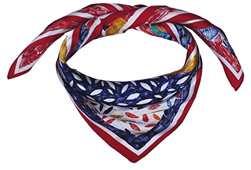 SeaBright Damen Seidentuch Tuch Nickituch Halstuch Bandana 100% Seide Satin 13 Momme Quadratisch 53X53 cm TC-S-BH-2209-53-1 Rot Blau Weiß