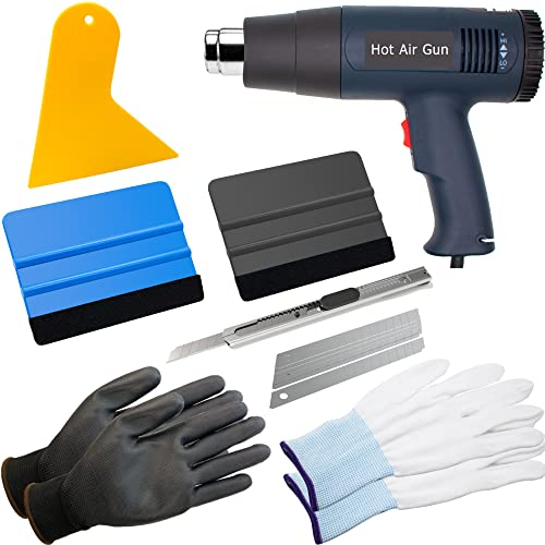 Spanno Car Vinyl Wrap Tool Kit for Car Film Installation Includes Heat Gun, Felt Squeegee, Plastic Scraper and Vinyl Wrap Gloves