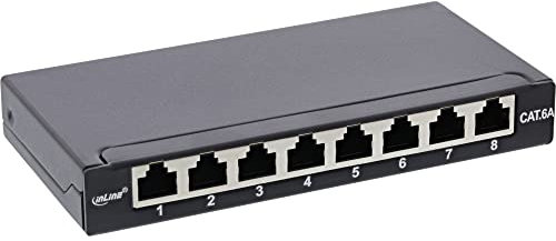 InLine® Panneau de Brassage Cat.6A 0,5U 8 Compartiments, Montage sur Table/Mur, Noir, RAL9005