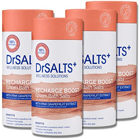 DrSALTS+ Recharge Boost Epsom Salts - Invigorating Epsom Bath Salts to Rejuvenate Mind & Body with Pink Grapefruit Essential Oils - Vegan & Cruelty-Free, 3kg
