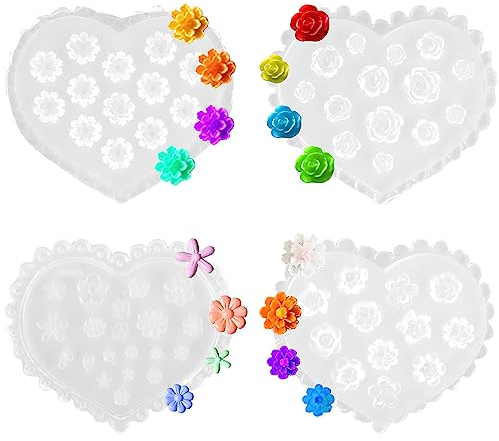 Amaxiu Moldes de arcilla polimérica con flores, 4 unidades diseño de margaritas florales de silicona en miniatura con relieve 3D para pendientes joyería arte de uñas cupcakes