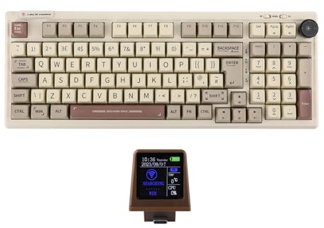 EPOMAKER RT100 98 Tasten ISO(UK) Mechanische Gaming Tastatur mit Anpassbarem Mini TV, Dichtung, mit Kabel/Bluetooth/Kabellos, Hot Swap, 5000mAh Akku (Retro-Weiß, Sea Salt Silent)