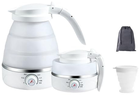 Foldable Electric Kettle Travel Mini Kettle with 2 Collapsible Cup Water Boiler Tea Heater Coffee Maker Portable Camping Kettle for Outdoor Hiking Camping 600ML 220V