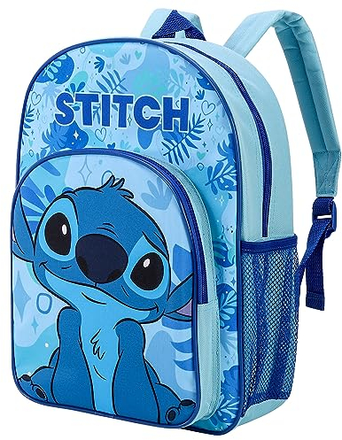 Stitch Kinder-Rucksack, Schulrucksack, Reisetasche, für Jungen und Mädchen, mit seitlicher Netztasche und Fronttasche mit Reißverschluss, mehrfarbig, 36.7cm (height), 26cm (width), 13cm (depth)