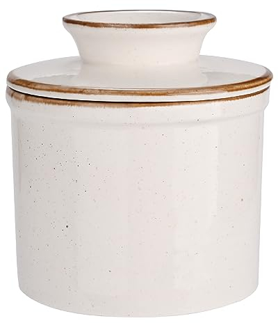 KILNGPT - Französische Butterdose, butterdose wassergekühlt mit Wasserlinie, keramische butterglocke für streichfähige Butter - Weihnachtsgeschenk für die Küche - Shell White