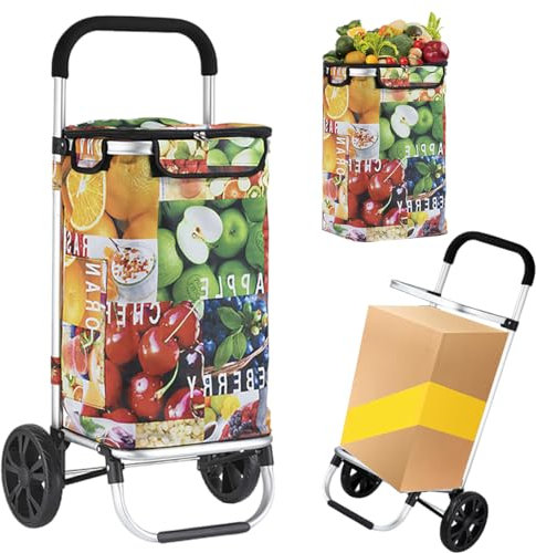 SADOMAIN Einkaufstrolley klappbar mit 45L Kapazität und belastbar bis 40kg Trolley Einkaufstrolley, Faltbarer Einkaufswagen, Einkaufstrolley Treppensteiger,Große Räder (D:Multicolor,2 Wheels)