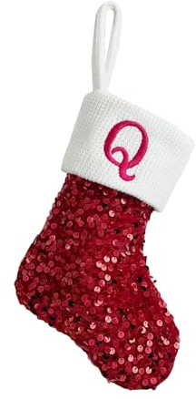Bodhi2000 Hochwertige Weihnachtsstrümpfe, handgestrickt, bestickte Buchstaben, einzigartiges glänzendes Design, große Dekorationen mit Pailletten Rot Q