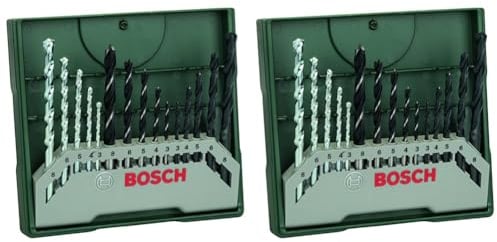 Bosch 15tlg. Mini-X-Line Spiralbohrer Mixed-Set (Holz, Stein und Metall, Zubehör Bohrmaschine) (Packung mit 2)