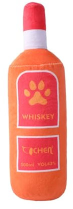 Luojuny Dog Bite Toy Pet Squeaky Toy Dog Toy Plush Stuffed Wine Whiskey Bottle Squeaky Crinkle Toys Pet Teether for Medium Small Large Dog Orange