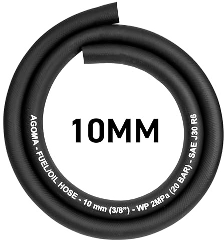 Fuel Hose – Reinforced Rubber Hose for Fuel, Diesel, Petrol, Water – Oil-Resistant Flexible Pipe for Engine Fuels, Industrial Use – 2m Reinforced Rubber Pipe Hose (10mm)