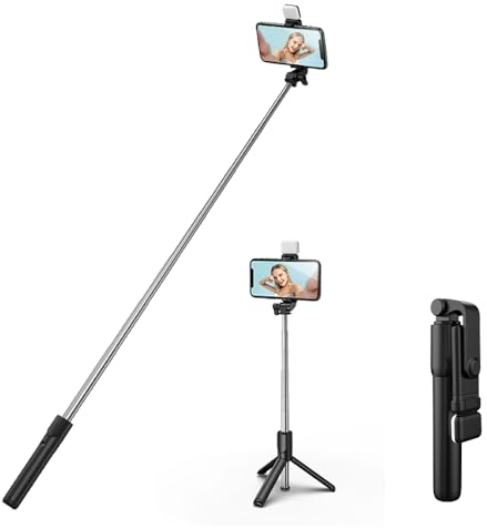 H.May Selfie Stick with Fill Light, 30 inch Extendable and Portable Stable Selfie Stick Tripod with Wireless Remote Shutter Compatible with iPhone Android Smartphone for Video Recording, Photo