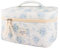 QLoztyse Gesteppte Make up Tasche aus Baumwolle - Blaues Blumenmuster, Reise Kosmetiktasche, Große Ästhetische Tasche mit Fächern für Damen und Mädchen, Kulturbeutel Organizer, Blau, Large
