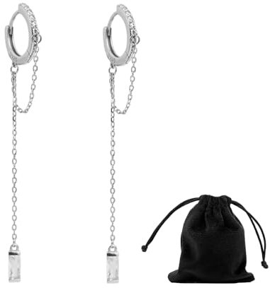 1 Paar Quasten-Ohrringe mit 1 Aufbewahrungstasche, baumelnde Silberohrringe, Tropfenohrringe für Frauen, lange Quastenohrringe, Kettenohrringe, stapelbare Ohrringe, perfekt für Hochzeiten und Partys