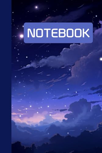 Unruled unlined notebook, blank plain notebook no lines, white paper, for writing, for work, 6x9, page numbering record, notes in school, university, ... home. For student.: field of starry night sky