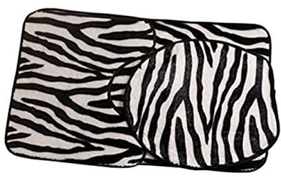 Zerodeko 3 Stück Wc mit Toilettenvorleger, Deckelbezug, Badematte | Polyester und Flanell, und Rutschfest, Maschinenwaschbar, für Badezimmer mit Zebrastreifen