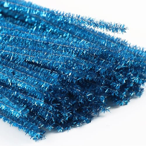 Seeblaue Pfeifenreiniger, Glitzer-Pfeifenreiniger zum Basteln, Chenille-Stiele, Bastelbedarf und Materialien, farbige Pfeifenreiniger für DIY-Kunst- und Bastelprojekte, 30,5 cm, 100 Stück