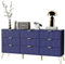 UEV Commode avec 9 Tiroirs 150cm, Meuble Rangement Chambre, Motif Ligne, Style Scandinave, Manches et Pieds en Couleur Dorée, pour Salon, Chambre, Bureau, 150 x 34 x 74 cm, Bleu