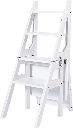 Chaise D'échelle De Bibliothèque,Échelle Pliable Pour Accueil Cuisine Placards Meubles Décoratifs Étagère Pliante En Bois Massif Escabeaux,Pliante En Bois Massif Escabeaux(Size:35x47x90CM,Color:D)