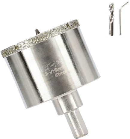 2-1/16 Inch 52mm Tile Hole Cutter Drill Bit Diamond Metal Hole Saw with Center Pilot Drill – Diamond-Coated for Marble, Granite, Ceramics, Porcelain Tiles, Glass