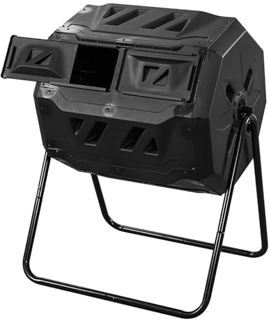 Gtzly Compost Bin, 160L Dual Chamber Composting Tumbler, Large 360° Tumbling Rotating Composter, Composter Bin Tumbler for Garden, Kitchen, Yard, Outdoor