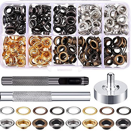Crepundia Grommet Werkzeug kit 200 Set 4 Farben Scrapbook Eyelelet 6mm Metallösen für DIY Nähen Auswölbungsstück Kleidungsstücke Ösen mit Fixwerkzeug
