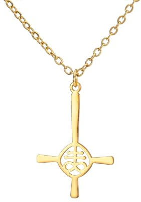 EUEAVAN Umgedrehtes Kreuz Halskette für Frauen Kirche des Satans Anhänger Umgedrehtes Kreuz Halskette Gothic Satanic Leviathan Kreuz Religiöser Schmuck Pentagramm Amulett