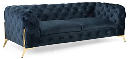 Luxuriöses Chesterfield-Sofa-Set aus italienischem Samtstoff, 3-Sitzer, 2-Sitzer, Ecksofa (Deep Ocean)
