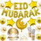 88Pcs Eid Mubarak Vaisselle Décoration, Decoration Eid Mubarak 2025, Vaisselle Aid Moubarak avec Assiettes, Gobelets, Serviettes, Pailles, Decoration Vaisselle de Ramadan, Muslim Party Fournitures