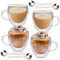 Lot de 4 tasses à expresso à double paroi - 250 ml - Avec 4 cuillères argentées - Pour cappuccino, café, café glacé