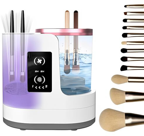 HOVCEH Nettoyeur Pinceau Maquillage, Nettoyeur de Pinceaux de Maquillage Électrique avec Bouton Tactile, USB, Fonction de Séchage à lAir Libre, pour Toutes Les Tailles de Pinceaux