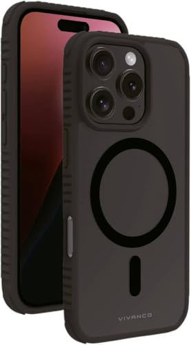 VIVANCO MAG SOLID Elite Backcover Apple iPhone 16 Pro Transparent, Schwarz Induktives Laden, Sanddicht, Spritzwasserfest