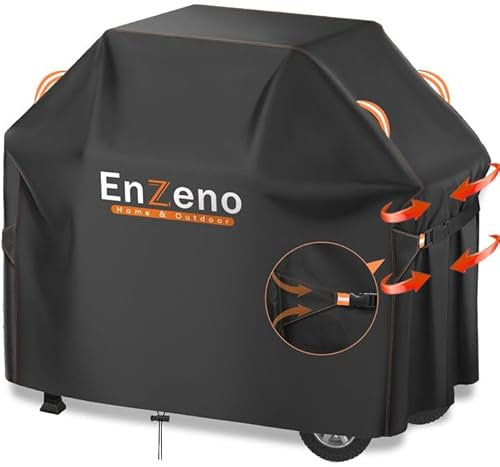 Enzeno BBQ Cover Waterproof,147x61x117cm Barbecue Covers Heavy Duty,Large Gas Grill Cover 420D Oxford Fabric,Outdoor Barbeque Cover for Weber,Char Broil,Brinkmann Outback Barbecues Rip-Proof& UV