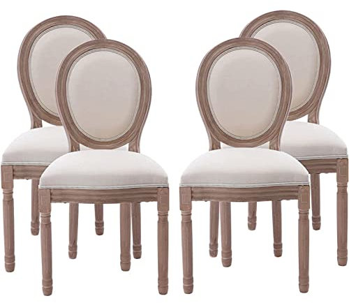 Moderne Esszimmerstühle im Used-Look mit runder Rückenlehne für Schlafzimmer, Esszimmerstühle im französischen Landhausstil, 4er-Set, Vintage-Stühle mit geschwungener Rückenlehne und wunderschön gesc