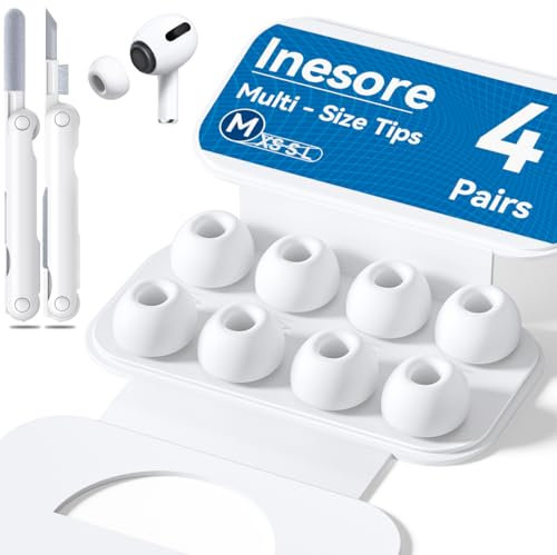 4 paia di punte di ricambio per Airpods Pro 1/2 con foro per la riduzione del rumore, auricolari in silicone per Airpods Pro con set di pulizia e scatola di stoccaggio portatile, misura media
