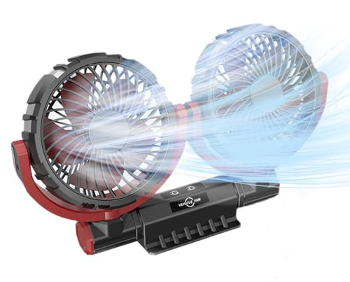 Ventiladores de coche que soplan aire frío,Ventilador de coche - Ventilador de coche de doble cabeza | Ventilador de 3 niveles de velocidad, funcionamiento USB silencioso, rotación de 360