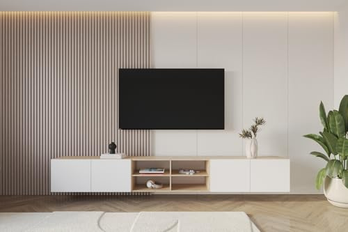 ALTDECOR TV-Schrank Fernsehtisch - Elio-W - 3x100x40x40 - Artisan/Weiß | Lowboard TV Möbel TV Cabinet Fernsehschrank für das Wohnzimmer TV Kommode TV Tisch TV Sideboard TV Board